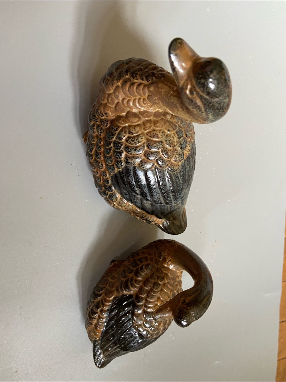 Ceramic Swan Figurine Pair in Brown and Black